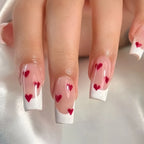 Pink Heart Print Fake Nails