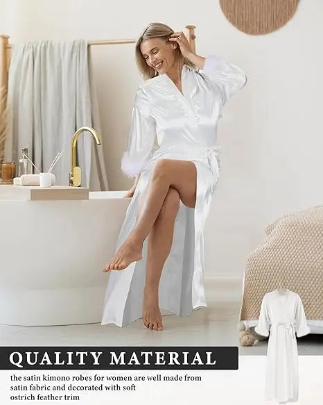 White Feather Trim Bridal Robe