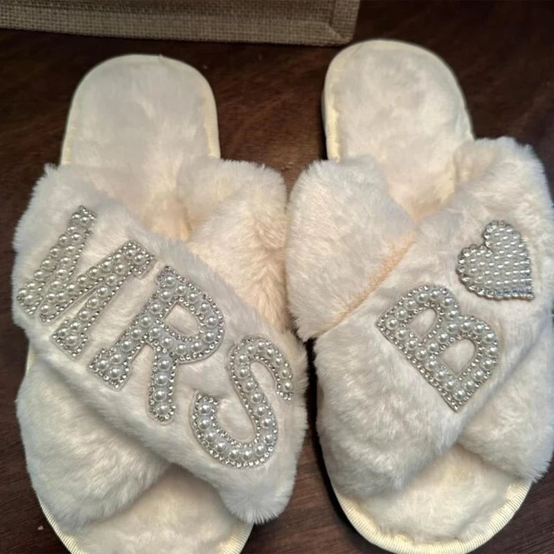 Personalized Pearl Bridal Slippers