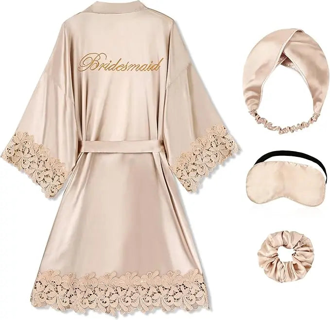 Bride Satin Lace Trim Robe
