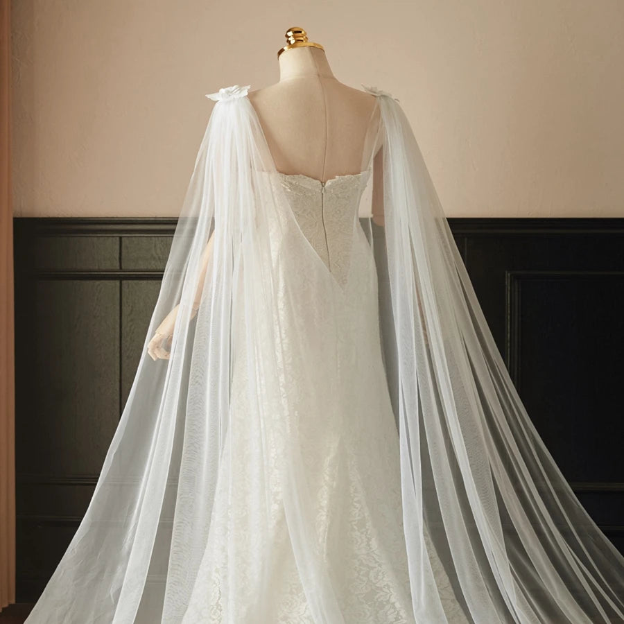 White Ivory Black Bridal Veil Cape