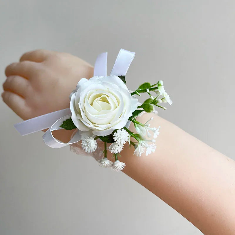 White Silk Rose Corsage Set