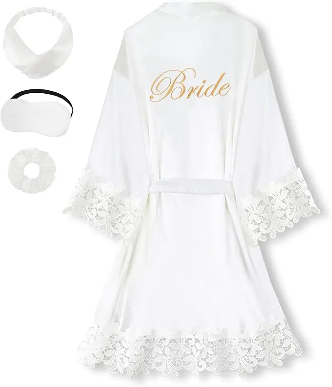Bride Satin Lace Trim Robe