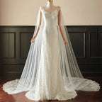 White Ivory Black Bridal Veil Cape