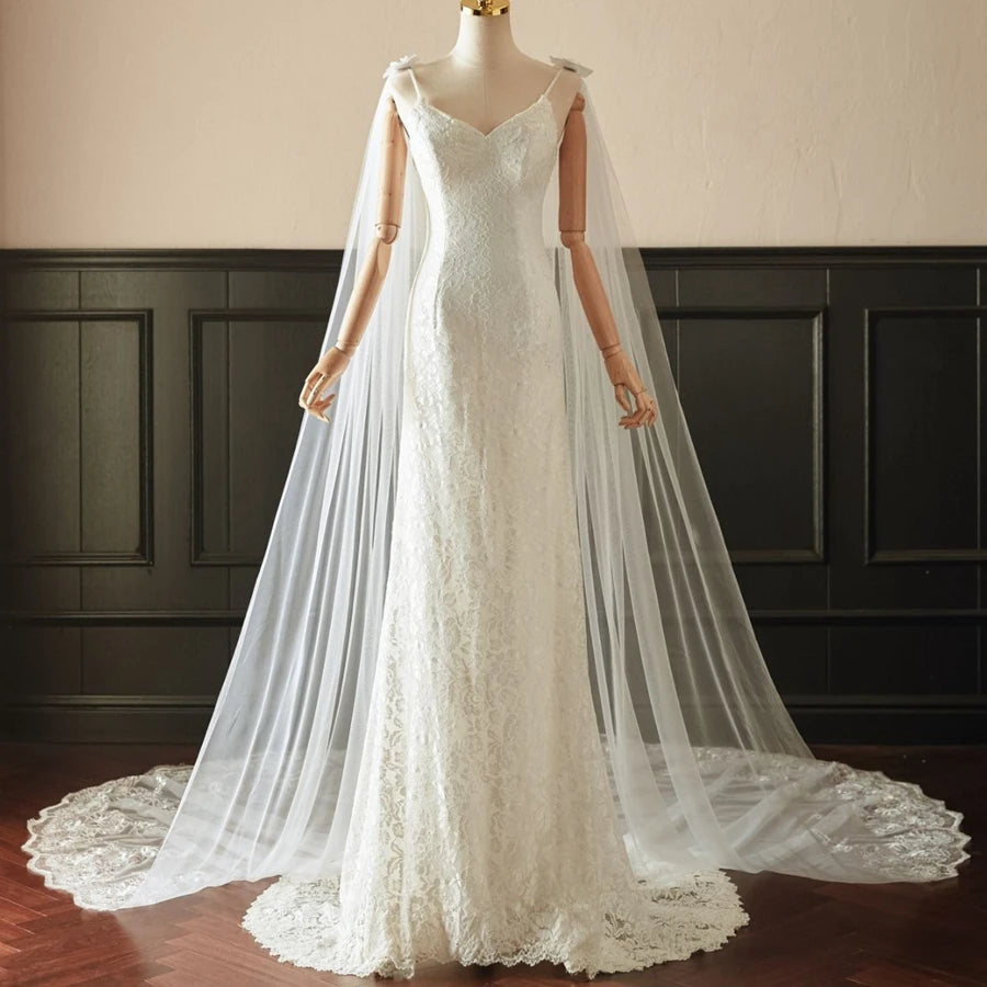 White Ivory Black Bridal Veil Cape