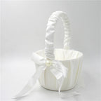 White Lace Pearl Flower Girl Basket