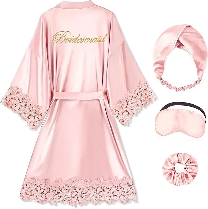 Bride Satin Lace Trim Robe