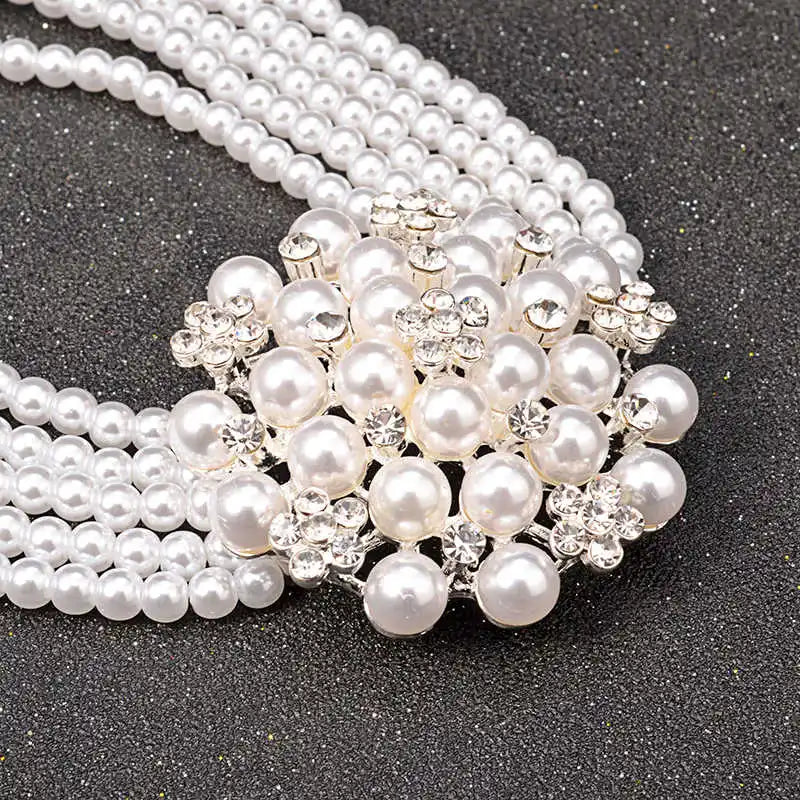 Multi-Layer Pearl Bridal Necklace Set