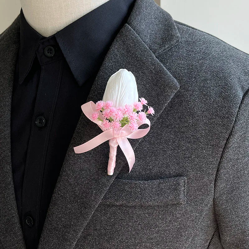 White Silk Rose Corsage Set