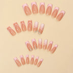 Pink Heart Print Fake Nails