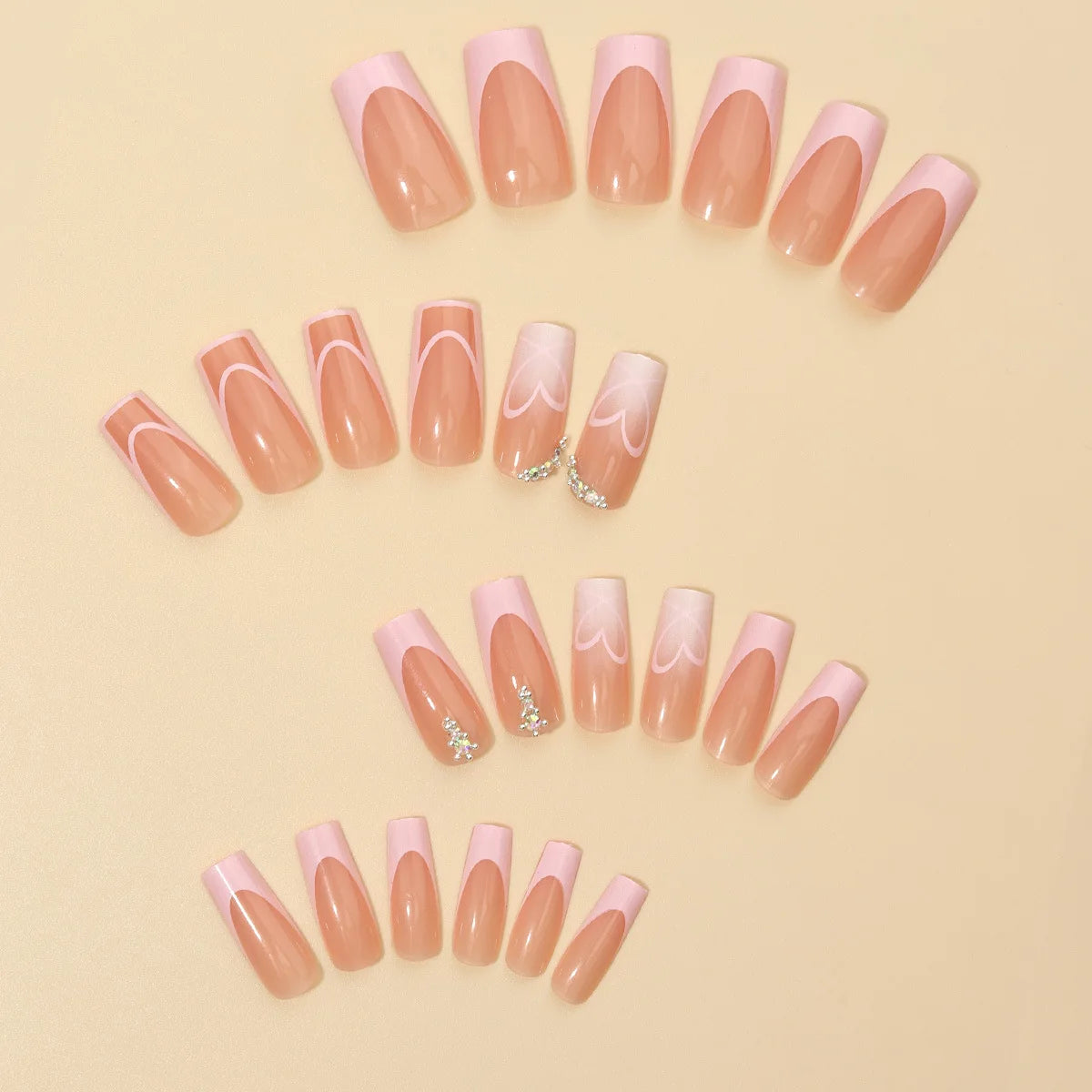 Pink Heart Print Fake Nails