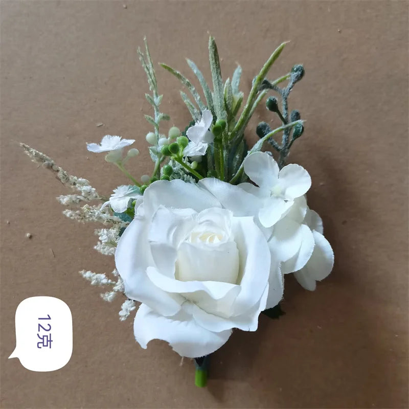 Beige & White Silk Rose Boutonniere