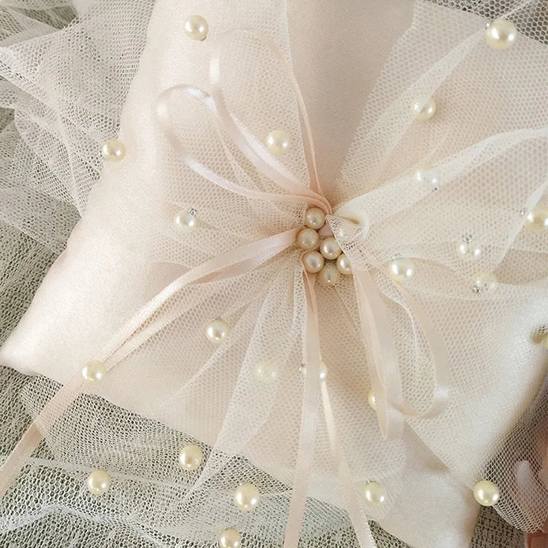 White Lace Pearl Flower Girl Basket