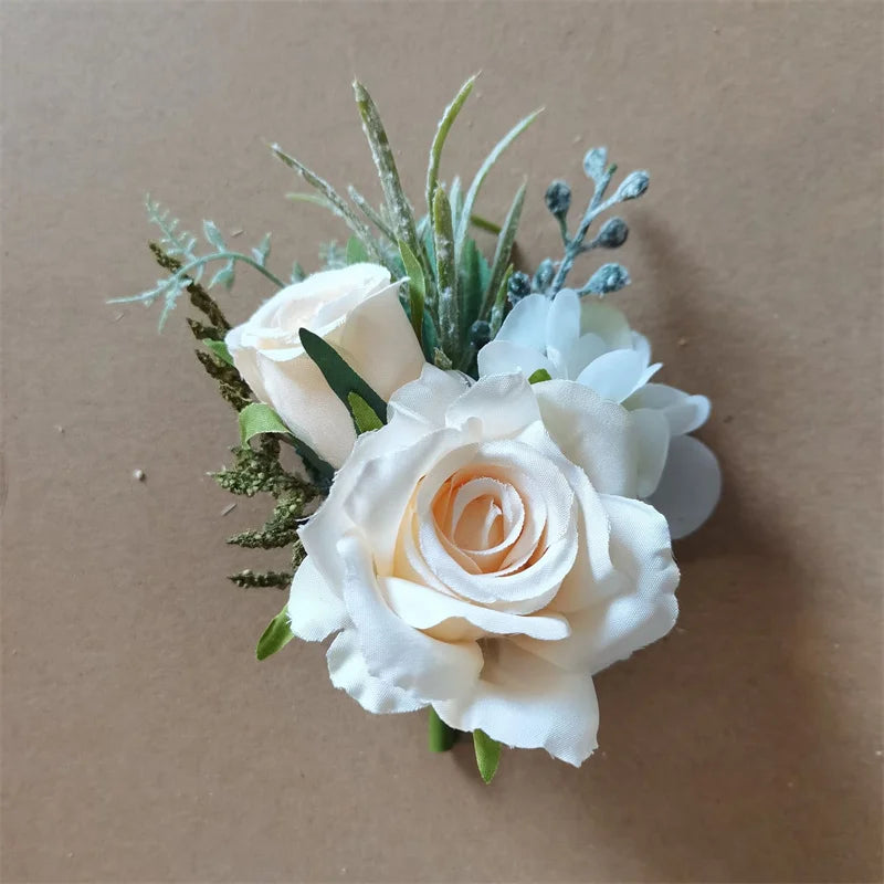 Beige Rose Wedding Boutonniere