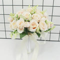 White Silk Rose Bridal Bouquet