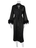 Feather Trim Bridal Kimono Robe