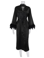 Feather Trim Bridal Kimono Robe
