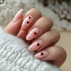 Pink Heart Print Fake Nails