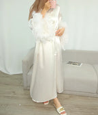 Feather Trim Bridal Kimono Robe