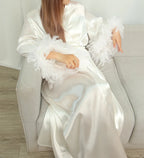 Feather Trim Bridal Kimono Robe