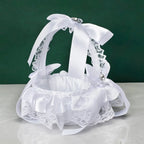 White Lace Pearl Flower Girl Basket