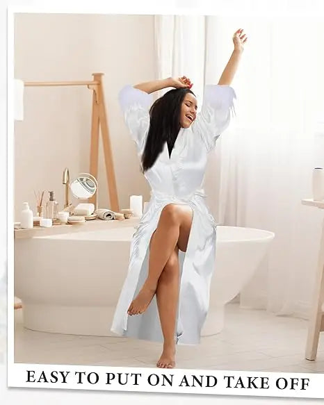 White Feather Trim Bridal Robe