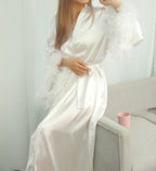 Feather Trim Bridal Kimono Robe