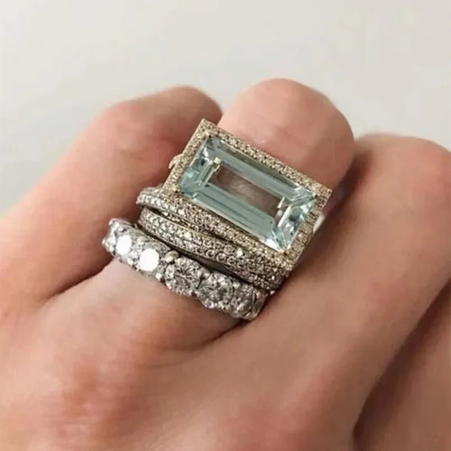 Blue Zircon Ring Set