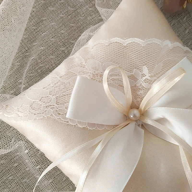 White Lace Pearl Flower Girl Basket