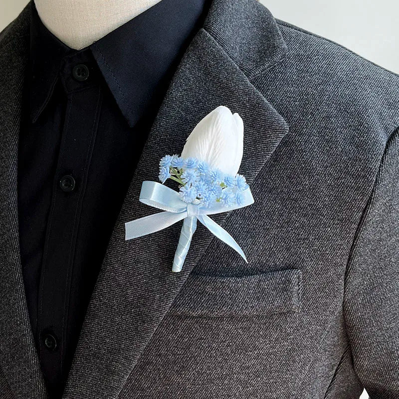 White Silk Rose Corsage Set