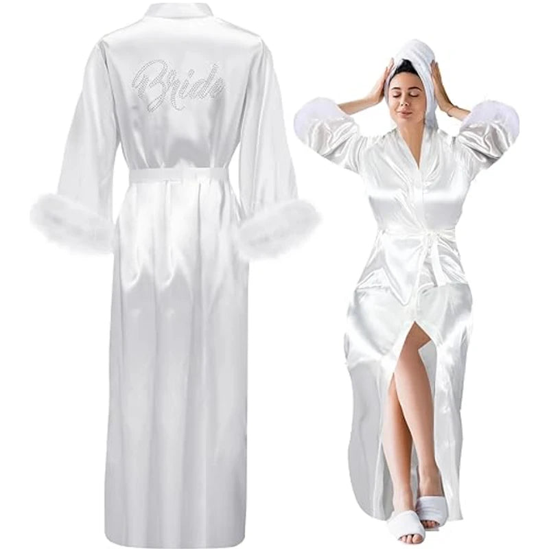 White Feather Trim Bridal Robe