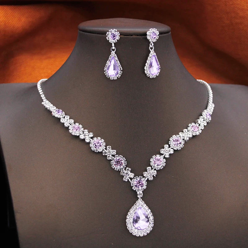 Purple Rhinestone Bridal Jewelry Set