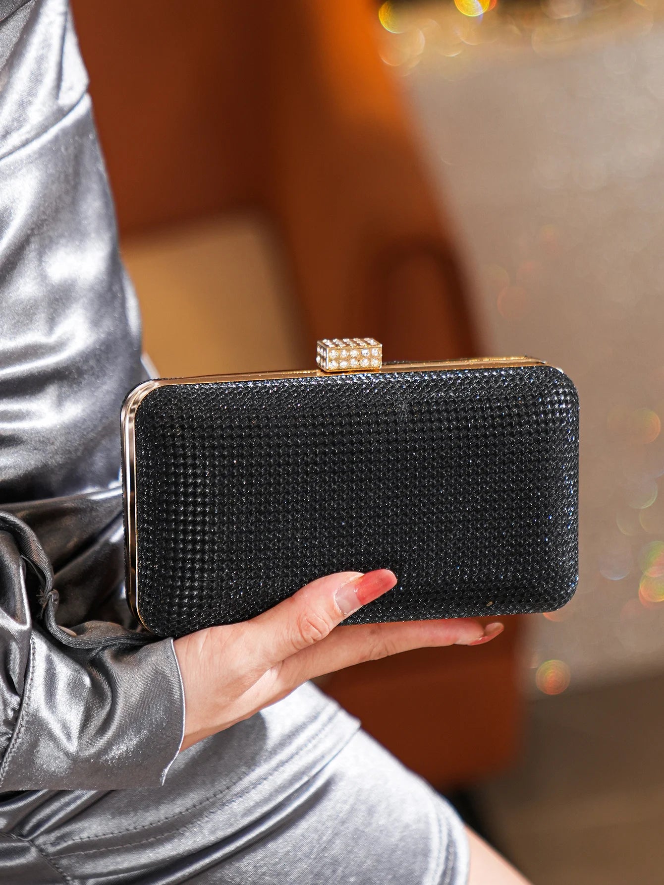 Silver Rhinestone Evening Clutch