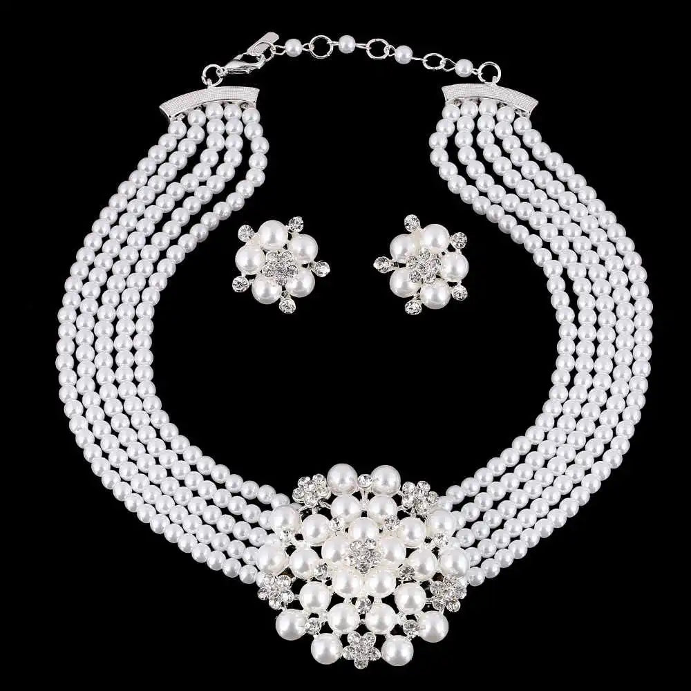 Multi-Layer Pearl Bridal Necklace Set