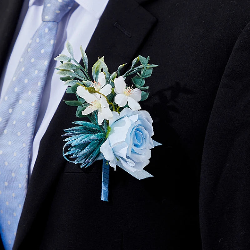 Blue Lotus Rose Corsage Set