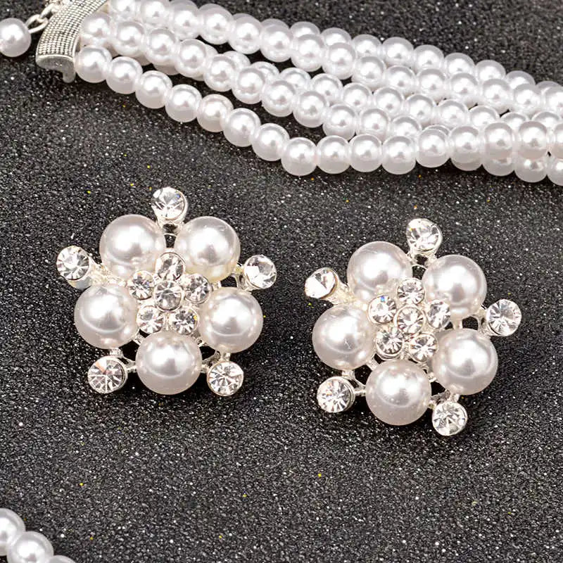 Multi-Layer Pearl Bridal Necklace Set