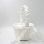 White Lace Pearl Flower Girl Basket
