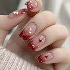 Pink Heart Print Fake Nails
