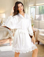 Bride Satin Lace Trim Robe