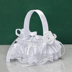White Lace Pearl Flower Girl Basket