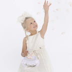 White Lace Pearl Flower Girl Basket