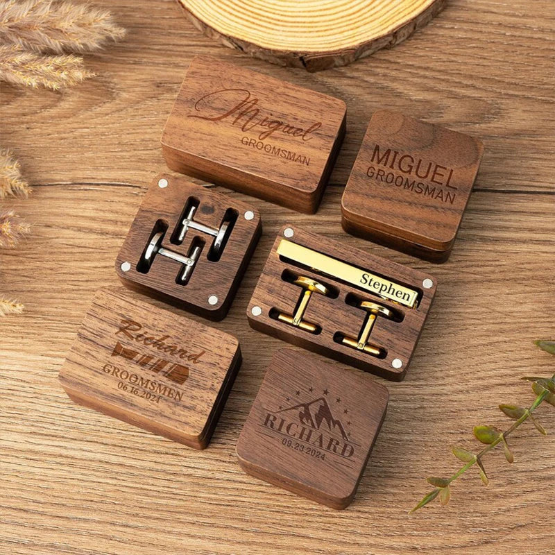 Personalized Groomsmen Cufflinks & Tie Clip Set