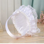 White Lace Pearl Flower Girl Basket