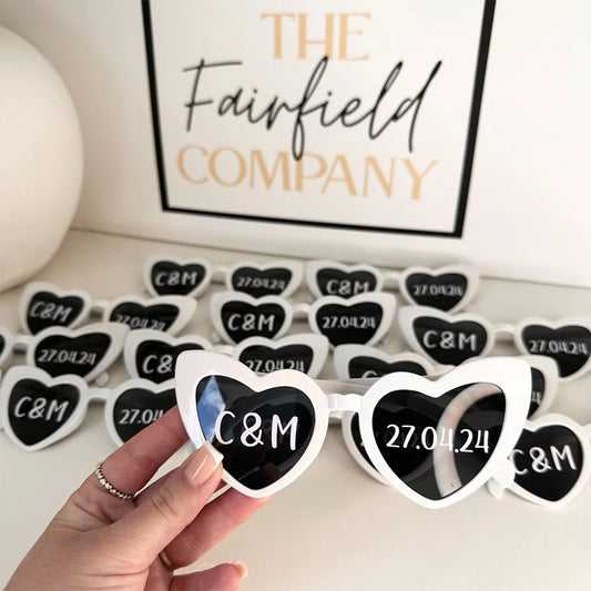 Personalized Wedding Sunglasses – Custom Initial Heart Bridal Party Favors