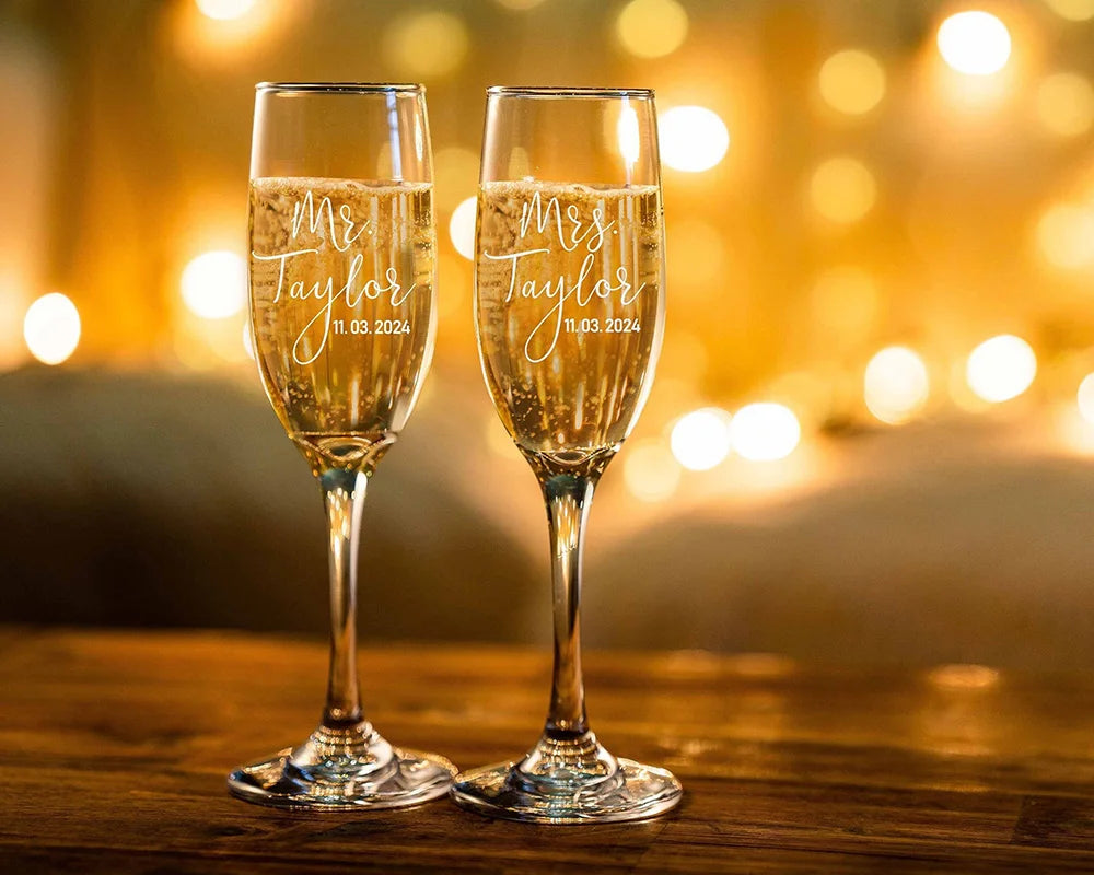 Personalized Mr & Mrs Champagne Flutes
