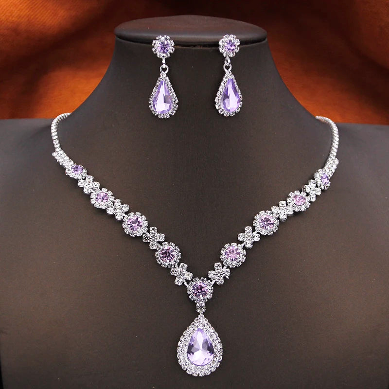 Purple Rhinestone Bridal Jewelry Set