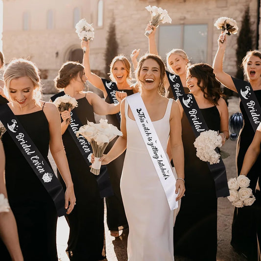 Witch-Themed Bachelorette Sash Set – “Miss to Mrs.” Gothic Bridal Party Accessory
