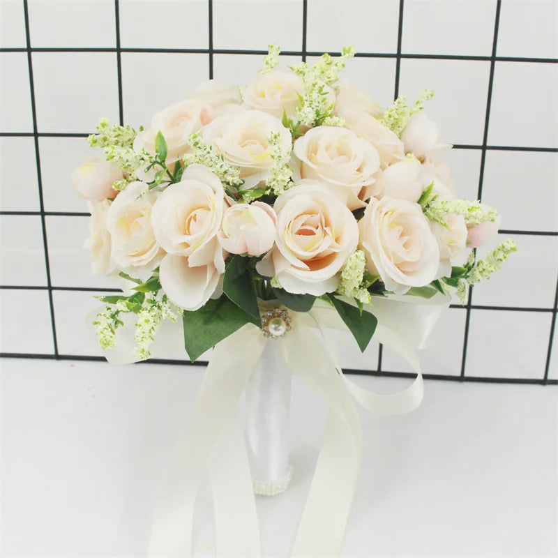 White Silk Rose Bridal Bouquet