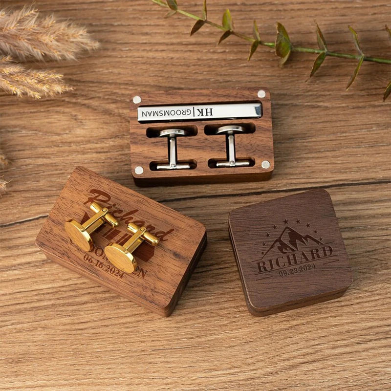 Personalized Groomsmen Cufflinks & Tie Clip Set