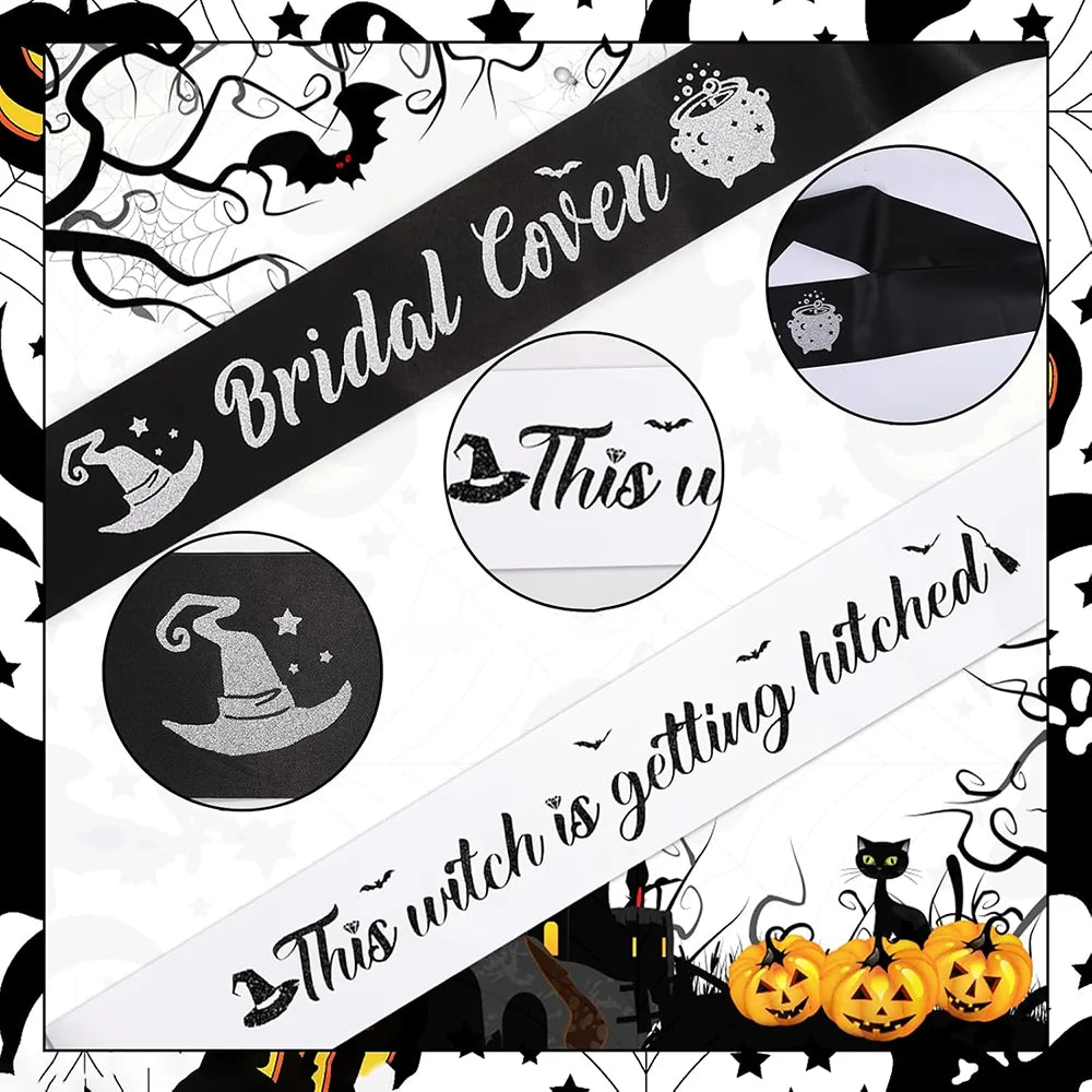 Witch-Themed Bachelorette Sash Set – “Miss to Mrs.” Gothic Bridal Party Accessory